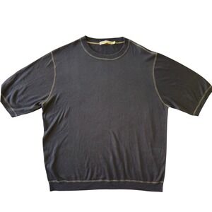 RAFFI Silk Cotton Cashmere Short Sleeve Knit Sweater XL Contrast Stitch